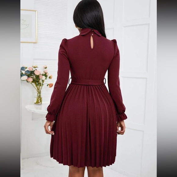 Luxe turtleneck flounce sleeve pleated dress - Picture 3 of 16